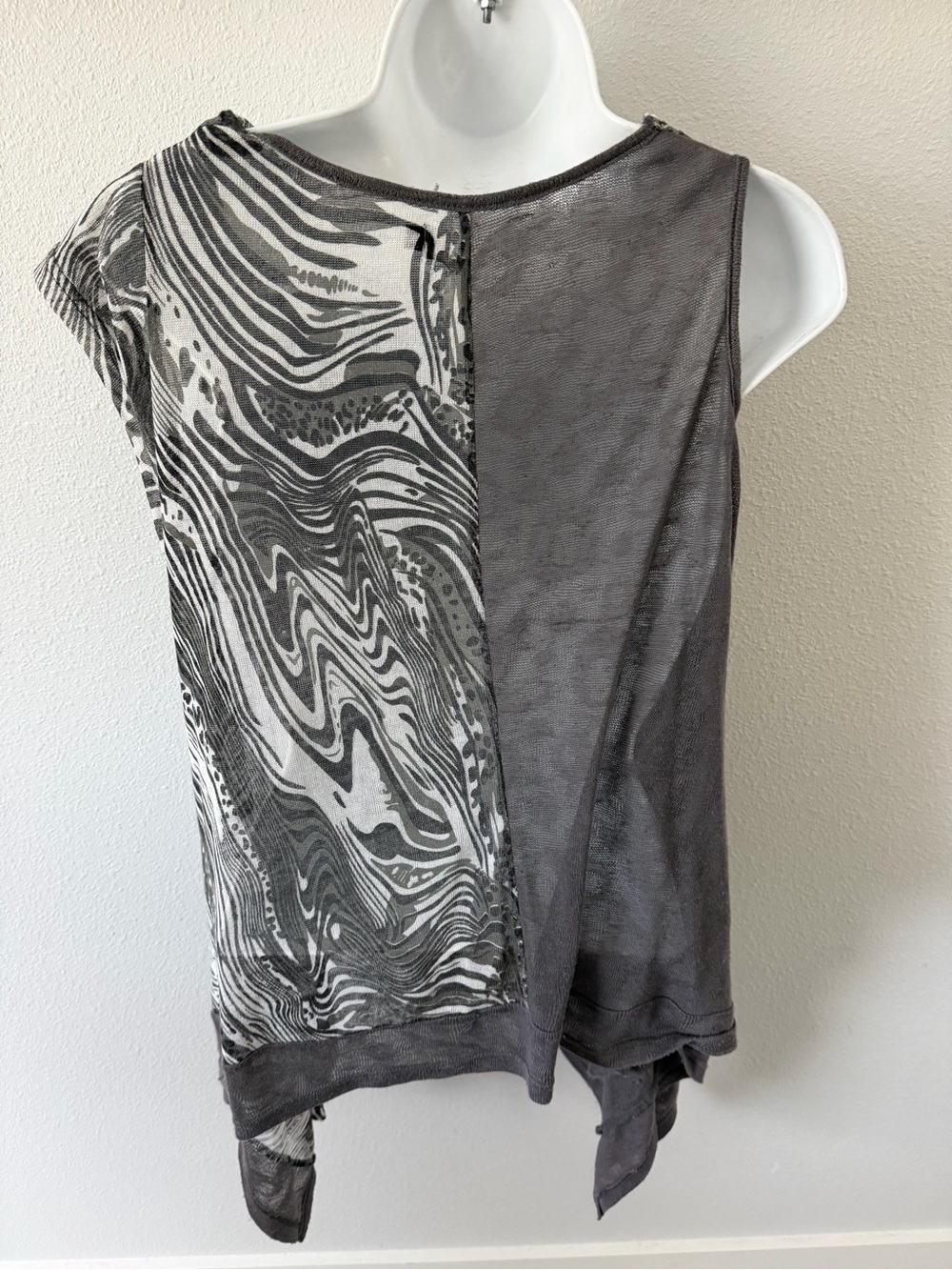 Fantazia Grey Layered Tank with Black & White Printed Trim - Picture 7 of 13